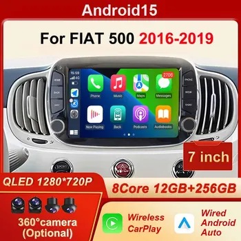 Navigazione GPS Android 15 Auto Carplay 7 "Per FIAT 500 2016 - 2019 Lettore multimediale stereo 4G WIFI Bluetooth DSP 360 Fotocamera