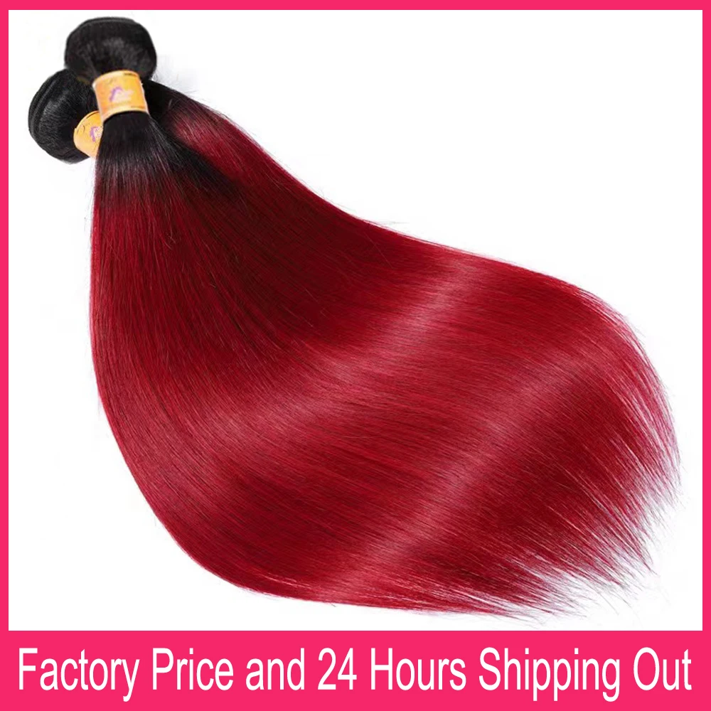 Ombre Burgundy Straight Human Hair Bundles Indian Hair Weave Extensions 1/3 Pcs Lot 100 Gram Wine Red Bundles 28