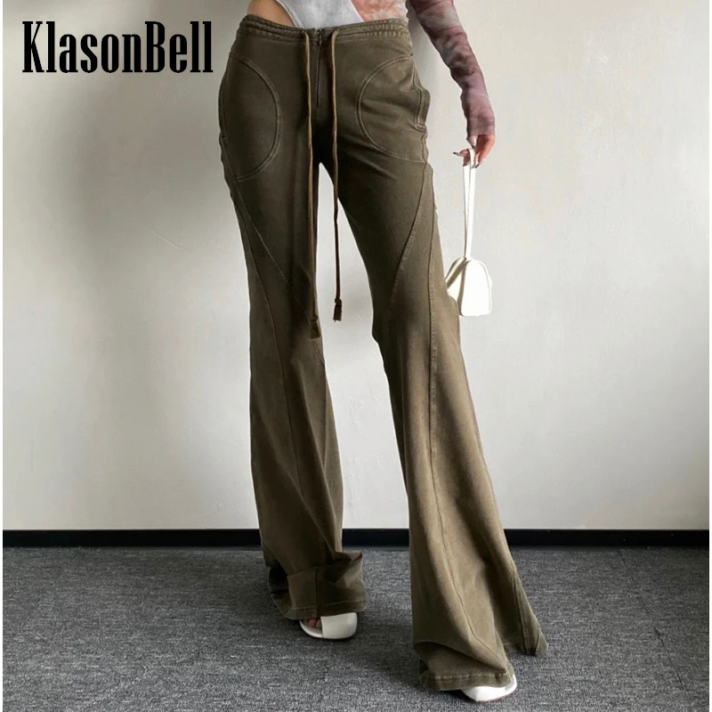 

10.23 KlasonBell Washed Denim Low Waist Drawstreing Slim Flare Pants Jeans Women