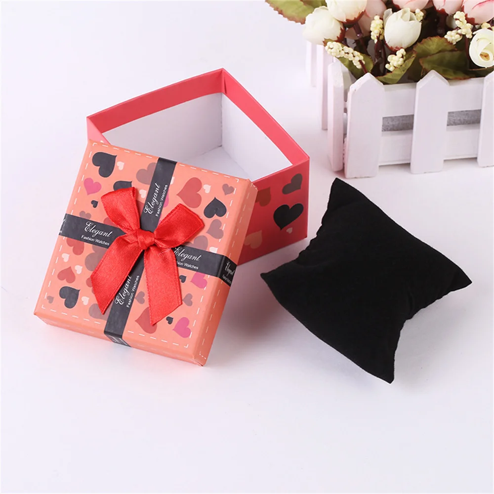 

Ribbon Bow Cardboard Wrist Watch Organizer Square Paper Boxes For Necklace Ring Earring Jewelry Packing Valentine'S Day Gift Box