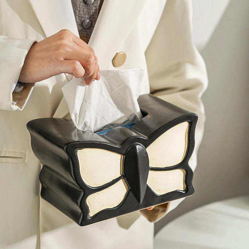 Ceramic Irregular Shape Tissue Box, Creative Light Luxury Simple Napkin Box Home Living Room Bedroom Desktop Hotel Decor, 1Pc