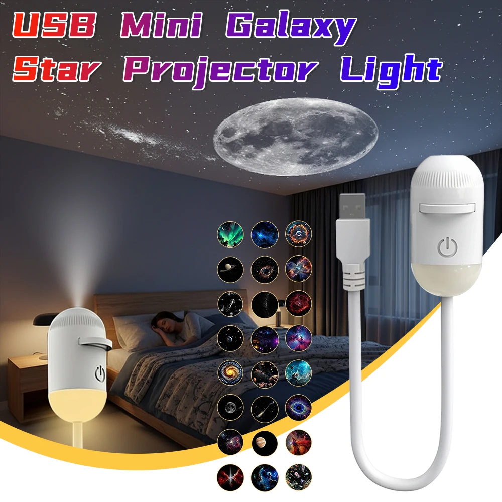 Compact Starry Night Ambient Lamp - USB-Powered Galaxy Projector