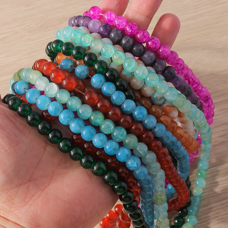 Tusember 50/100 Stück 8 mm runde farbige Glas-Crackle-Perlen, lose Distanzperlen für Schmuckherstellung, handgefertigte Armbänder, Zubehör