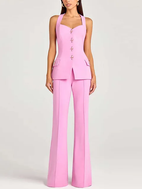 Karina Lapel Single Breasted Pockets Chic Pant Set 5