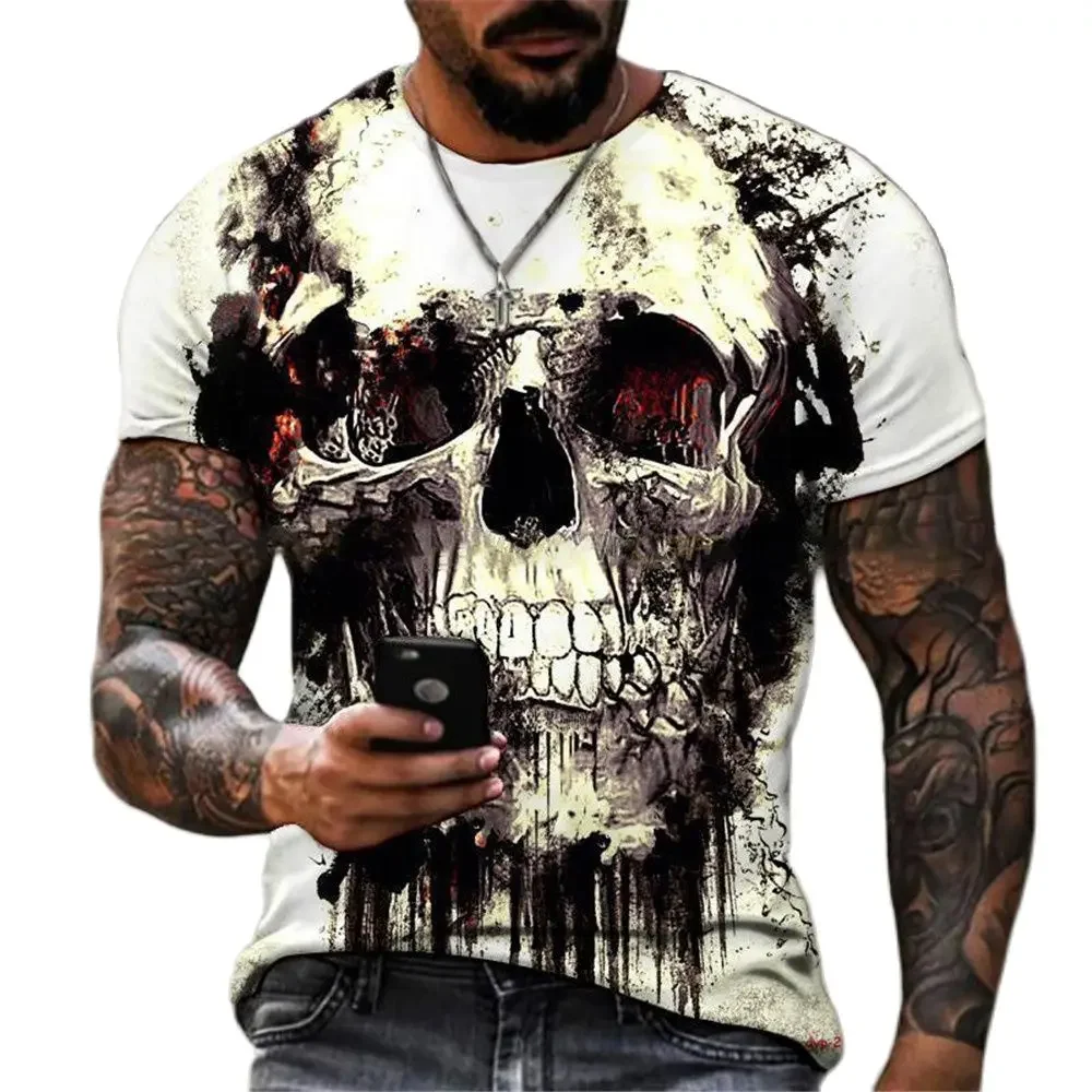 

2024 Men's Graphic Skull 3D Printed Summer O Collar Short Sleeve Street Loose Quick Drying Top T-shirt Men's Fashion Clothing