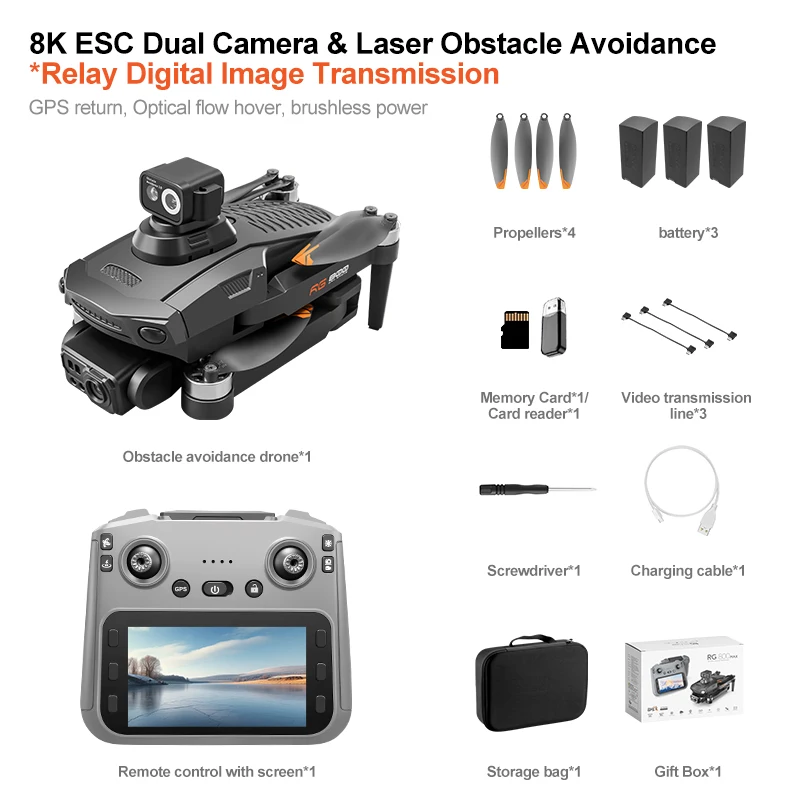 Drone Mini 8K avec Évitement d'Obstacles - 3 Batteries