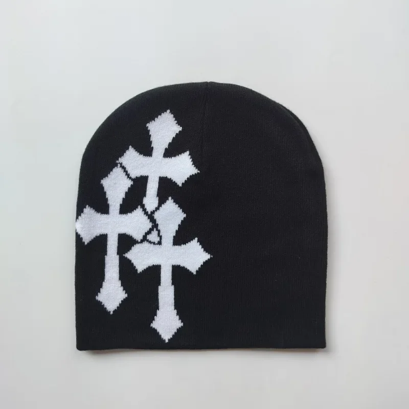 Y2K Knitted Crucifix Jacquard Beanies Women Men Popular Hip Hop