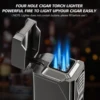 Cigar Lighter 4 Jet Flame Cigar Lighters with Cigar Cutter Cigar Accessories Cigar Draw Enhancer Windproof Refillable Butane 3