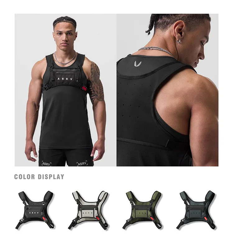 Running Chest Rig Gym Bag Mens Hip Hop Streetwear Waist Bag Tactical Vest Pack Mobile Phone Holder Workout Fitness Sports Bags 6