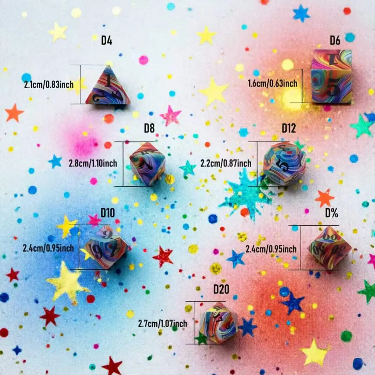 7개/세트 다채로운 소용돌이 모양 레진 다면체 주사위 세트 (RPG 보드 게임 및 야외 마당 게임용) - 게이머를 위한 생동감 넘치는 수제 선물