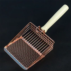 Stainless Steel Cat Litter Scoop with Wooden Handle - Durable & Washable Cleaning Tool (Rose Gold)