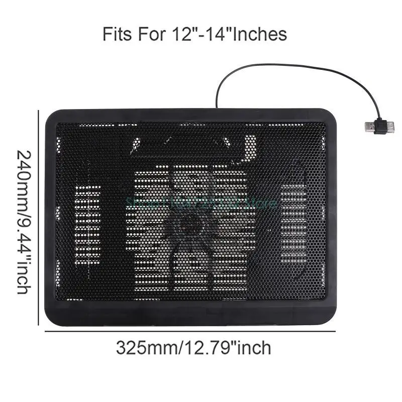 12-14 Inch Laptop Cooling Pad For Gamers, USB Quiet Fans, Portable Gaming Notebook Cooler Stand, Chill Mat With 1 Blue LED_voghion.com