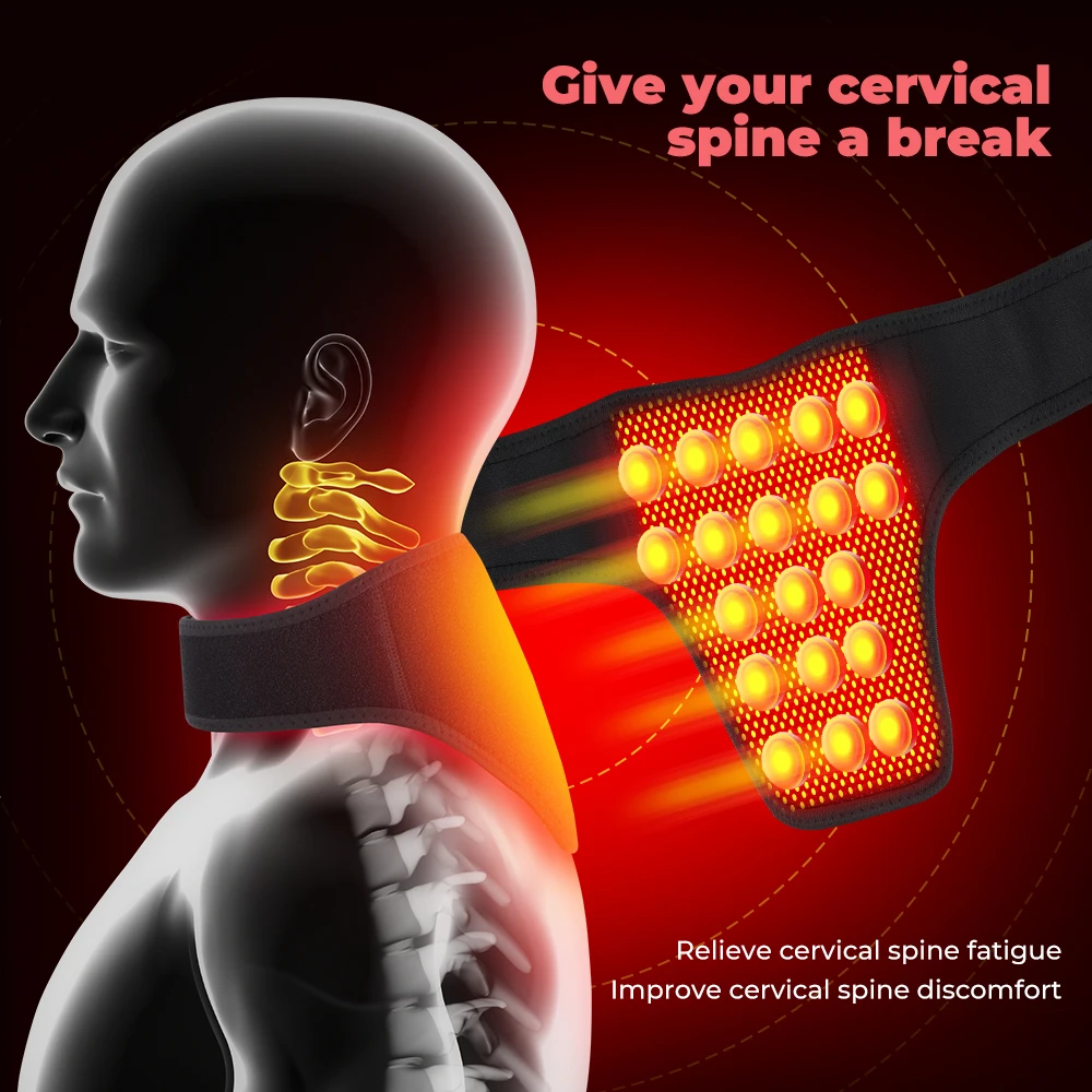 Heating Neck Pad 19PCS Tourmaline Magnetic Therapy Neck Brace Heated Neck Wrap Cervical Spine Support Protector Fatigue Relieve