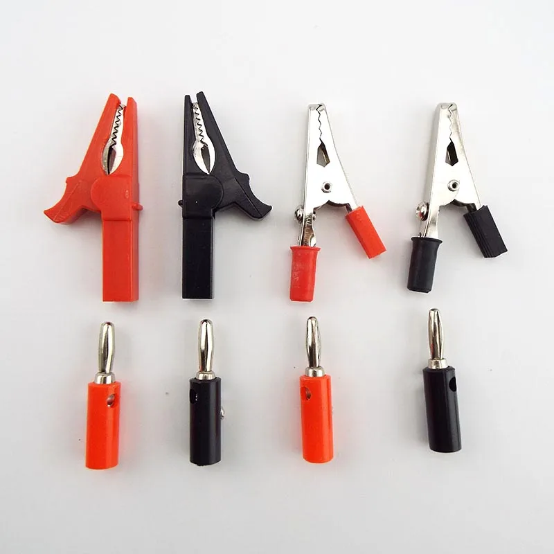 4mm banner plug and Crocodile Clamp Probe Alligator Clip electric diy Test lead Probe Black Red Socket Cable Insulated clips alligator clips electric test clamp test clip test hooks clips test leads alligator clip adapter electrical clamp