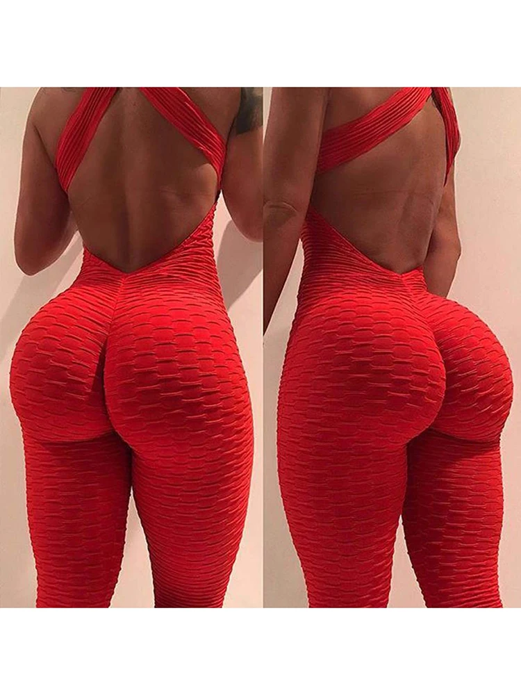 2022 Women's Sports Suit Sleeveless Backless Jumpsuits Costume Quick Dry Gym  Bodysuit Tracksuit Fitness Tights Scrunch Leggings