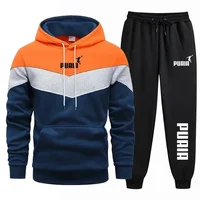 Nouvel ensemble deux pièces automne-hiver pour homme : sweat à capuche et pantalon de jogging patchwork, tenue de sport tendance pour l'extérieur 5