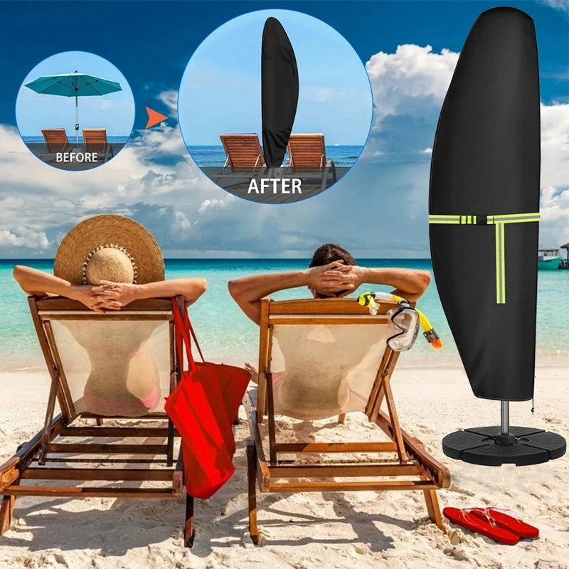 Beach Umbrella Waterproof Garden Umbrella Cover 420D Oxford Cloth Outdoor Cantilever Umbrella Cover with Zipper Windproof Fluorescent Tape