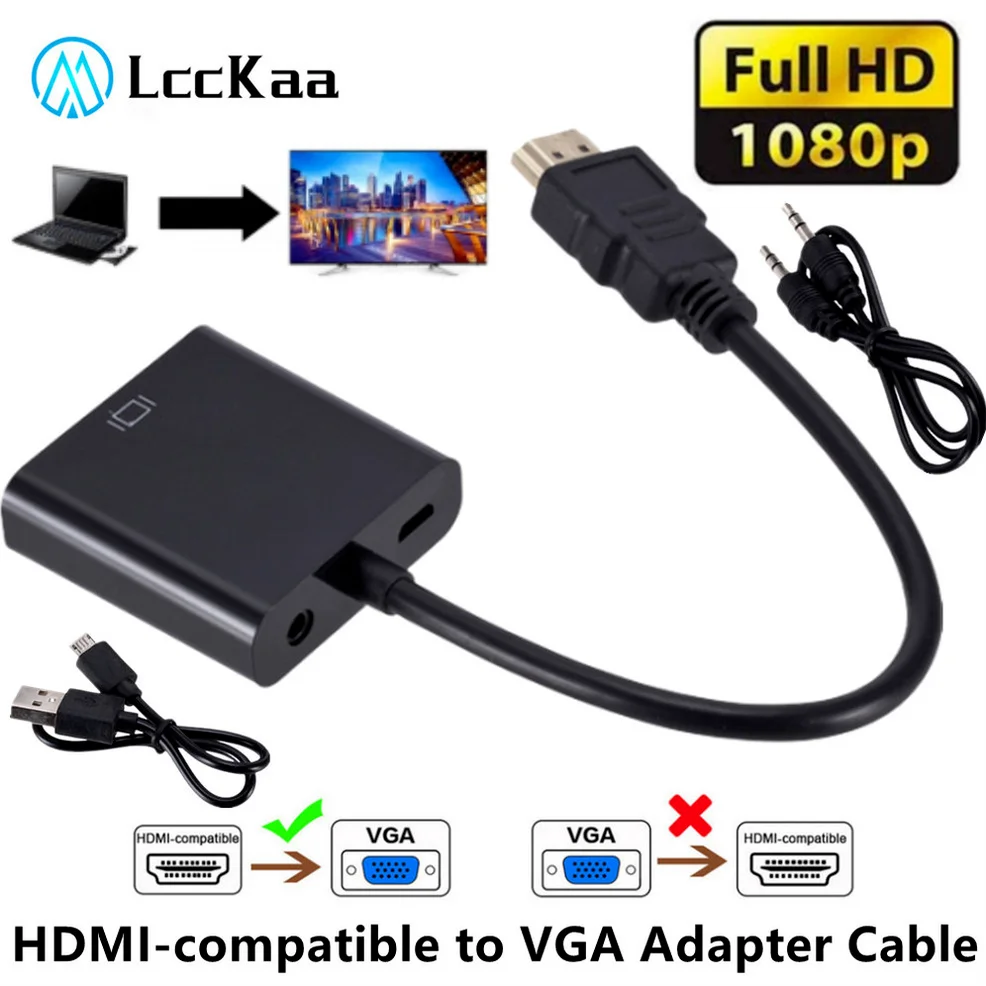 

HD 1080P HDMI-compatible to VGA Adapter Cable With Audio Power Port Converter Apply to PS4 XBOX PC Laptop HDTV Projector Monitor