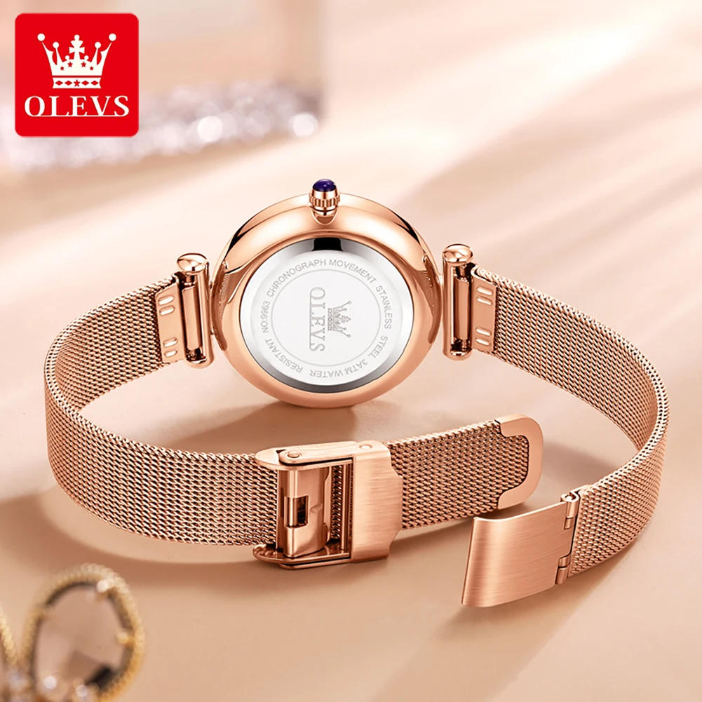 OLEVS Quartz Watch for Women Rose Gold Luxury Stainless Steel Diamond Dial Waterproof Elegant Fashion Women's Wristwatches Reloj
