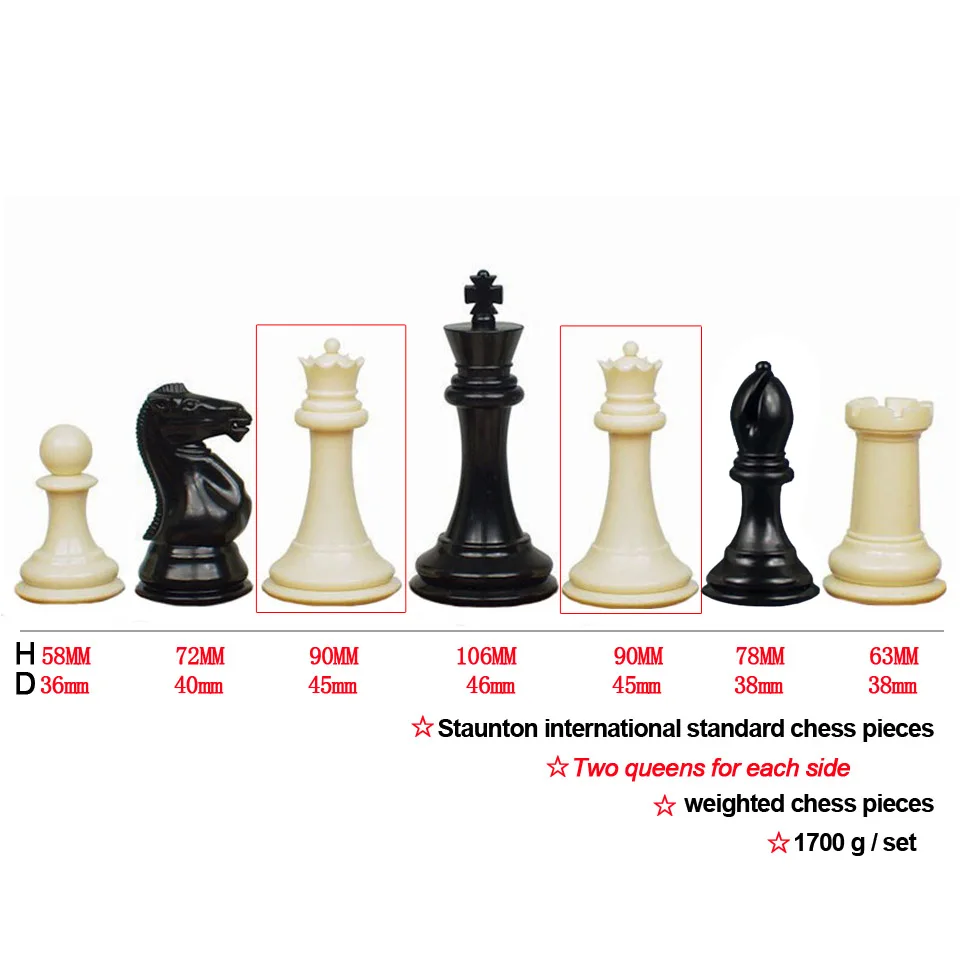 4 queens International Standard Chess Pieces King Height 106mm Staunton Weighted Chess Set for Kids Adult Club Game IA12