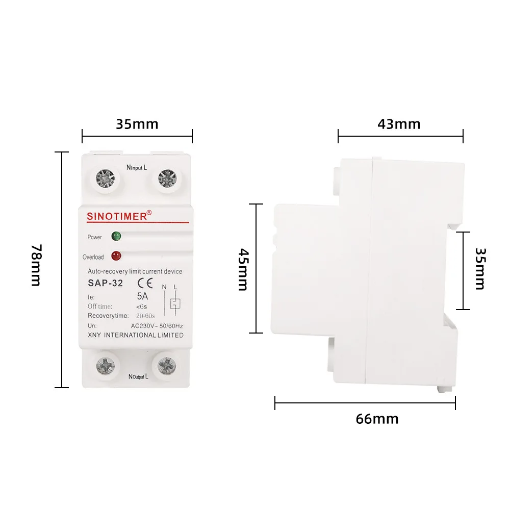 단상 지능형 제한 전류 보호대, 자동 복구 전류 제한, 음핵 보호 장치, SAP-32 AC230V 5A, 50Hz, 60Hz