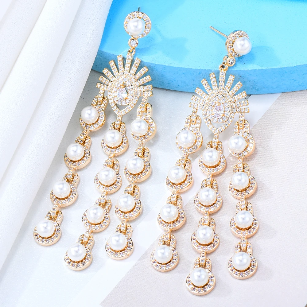 

Kellybola Luxury Vintage Pearls Long Dangle Earrings High Quality European Wedding Party Show Best Gift Jewelry New Original