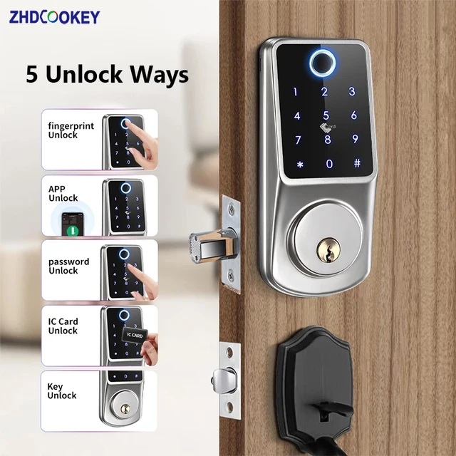 Smart APP Electronic Deadbolt Lock Fingerprint RFID Card Password Code Key Entry Tuya TTLock Smart Door Lock For House Apartment 2