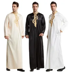 Muslim Fashion Men Stand Neck Embroidered Jubba Thobe Men's Arabian Middle Eastern Clothing Sets Dubai Saudi Men's Robe Arabic