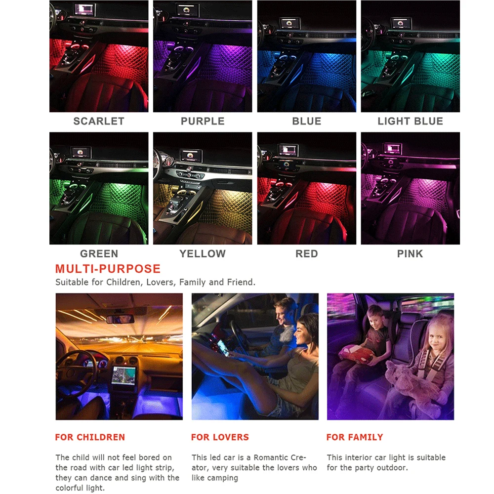 Automotive LED Music Atmosphere Light RGB Car Interior Lamplighting Adjustabl Auto Rhythm Light Strip for Chassis Family Party starlight headliner