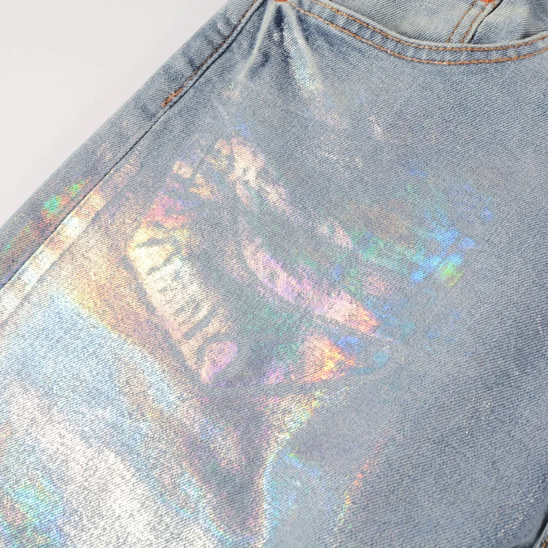 High Street Fashion Men's Jeans Light Blue Retro Split Painted Jeans Designer Hip Hop Brand Tight Pants hombre