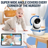 5-дюймовая видеоняня с ночным видением, поворотная PTZ-камера без Wi-Fi, двусторонняя аудиосвязь, видеонаблюдение, с функцией измерения температуры и колыбельными — изображение 3