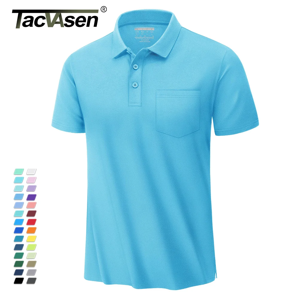TACVASEN Summer Quick Dry Polo Shirts Men‘s Chest Pocket Short Sleeve Tee Shirts Breathable Golf Polos T-shirts Work Shirts Man