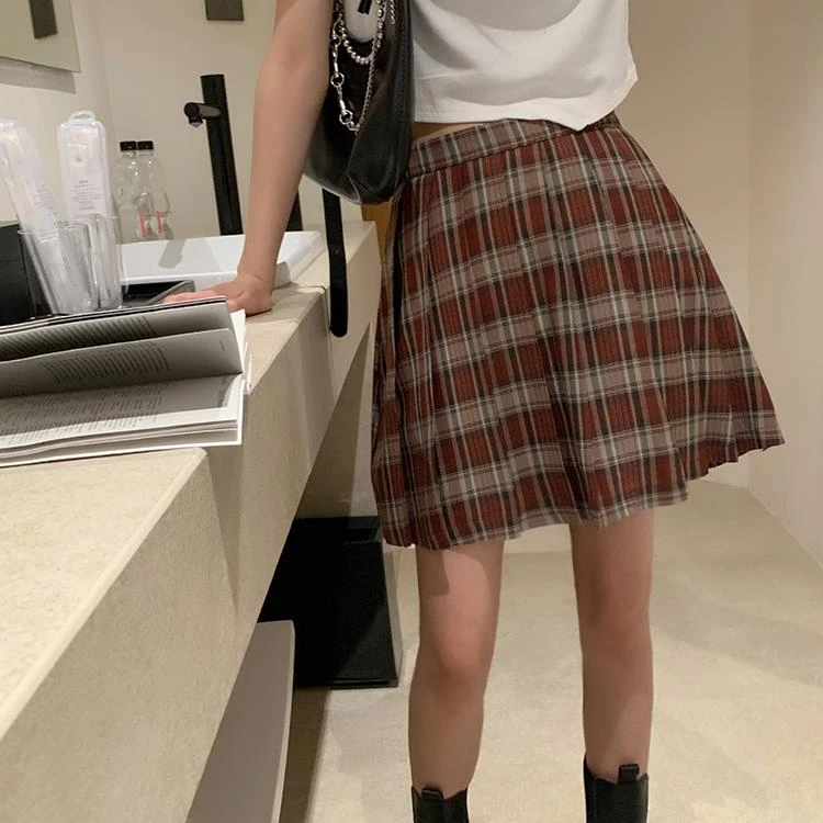 denim skirt harajuku style korean fashion spring summer skirts women 2022 personality vintage kawaii sweet plaid pleated skirt women mini skirts for women