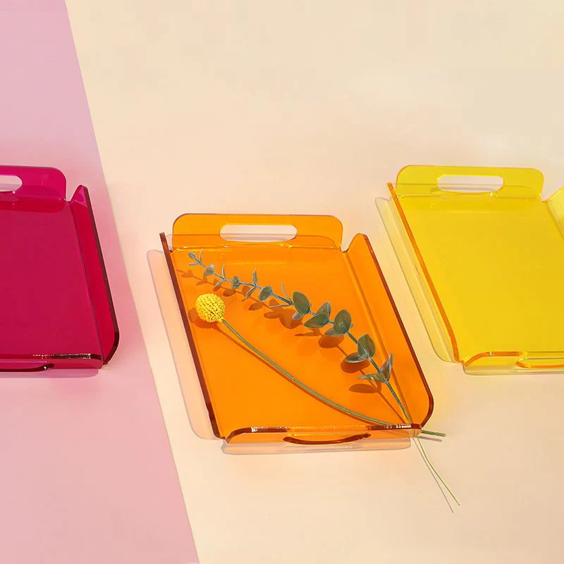 Acrylic Serving Tray with Handles for Cosmetics Perfume,Spill-Proof Organizer,Space-Saver,Food & Drink Server Home Storage Décor 3