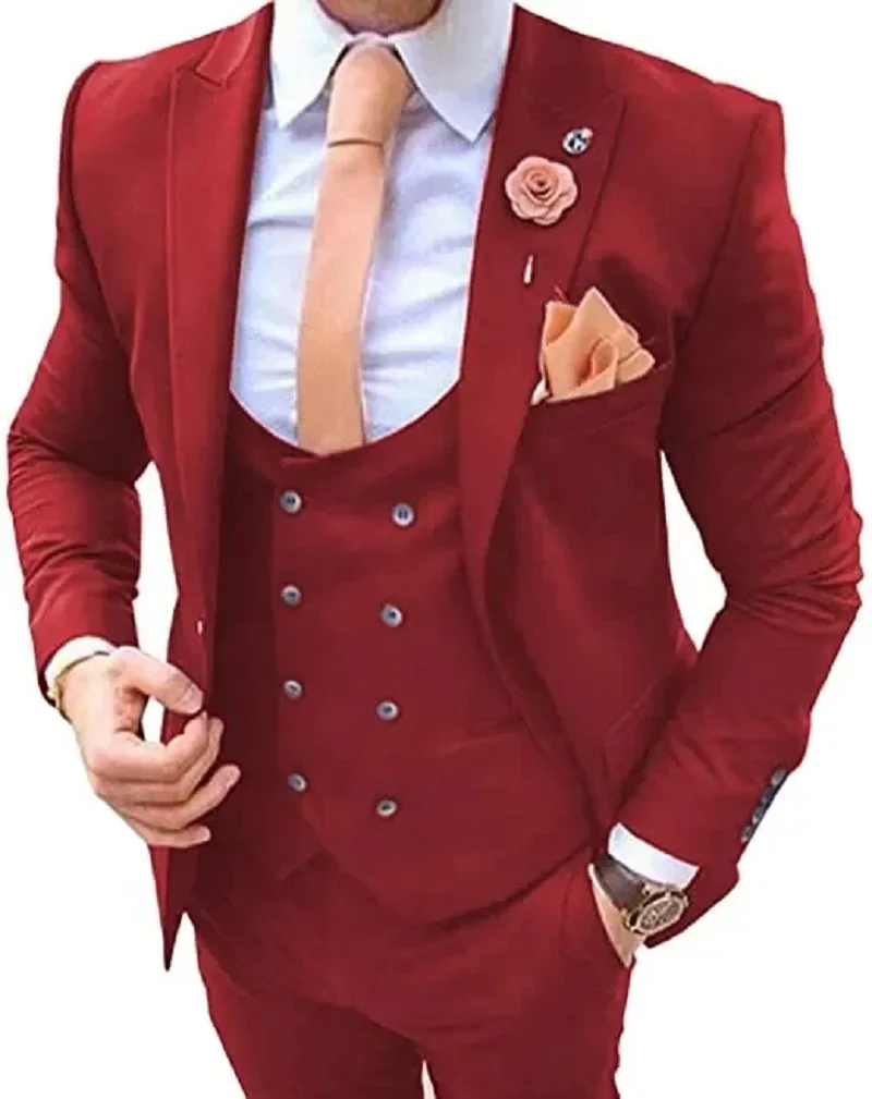 Navy Blue Slim Fit 3 Pieces Tuxedos Groom Wedding Men Suit Tuxedo Terno Masculino De Pour Hommes Blazer(Jacket+Pants+Vest)