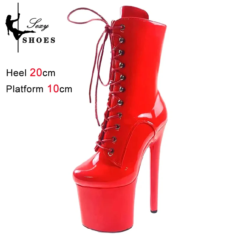 New 20cm Super High Nightclub Platform Heels Strappy ZIP Women's Ankle Boots Sexy Stage Show Heels Pole Dance Shoes Ladies Boots
