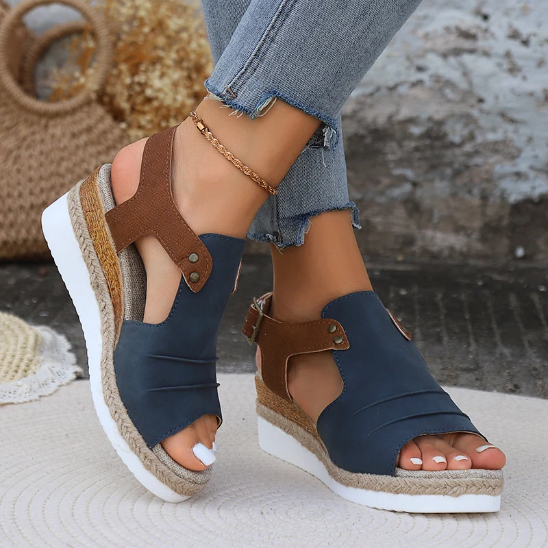 Retro Roman Women's Sandals Summer 2024 New Trendy Outdoor Walking Fish Mouth Thick Bottom Open Toe Women's High Heels Zapatos