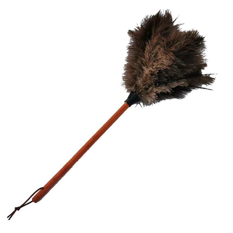 1 PC Feather Duster Wooden Handle Cleaning Tool Household Furniturer