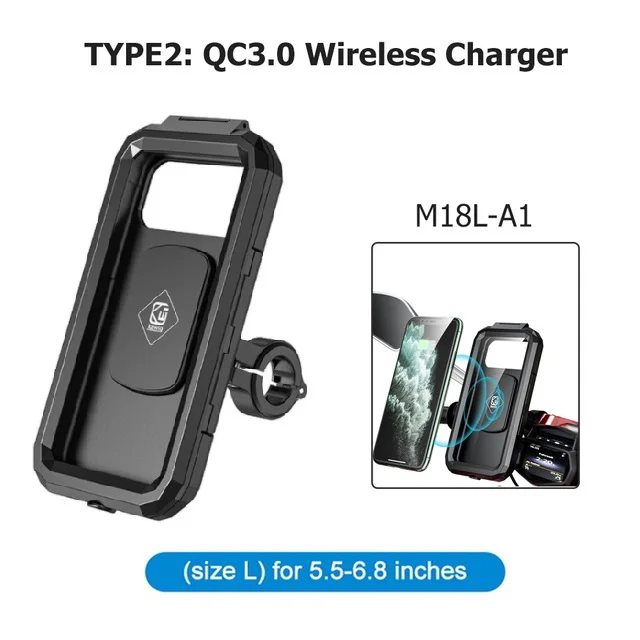 Wireless Motorcycle Phone Charger Holder with Fast Charge & Waterproof Case