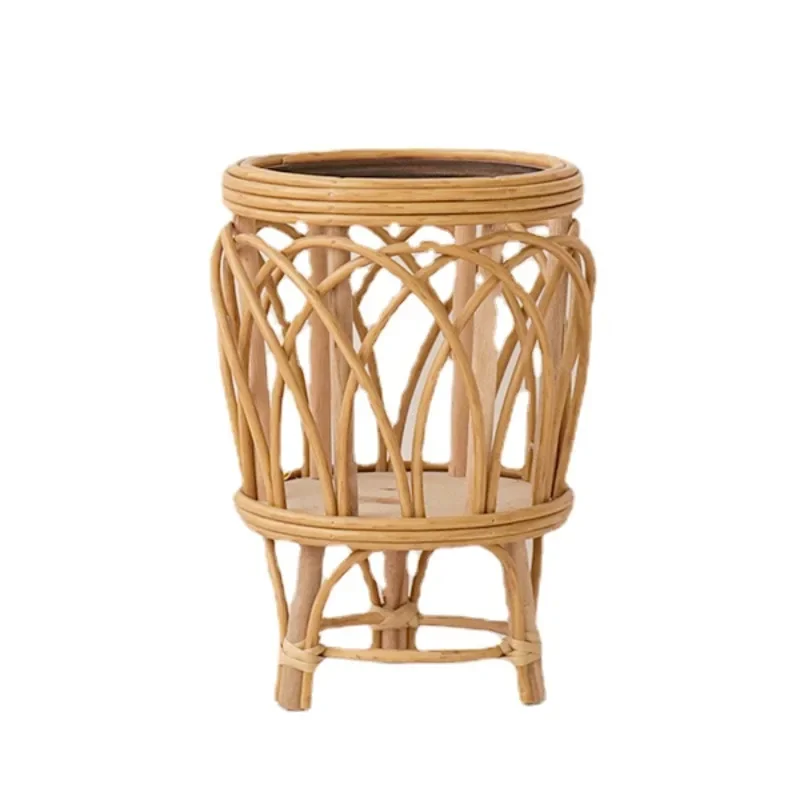 Imitation Rattan Woven Floor Storage Shelf, High Value Plant Shelves Balcony Garden Flower Stand Living Room Floor Storage Shelf