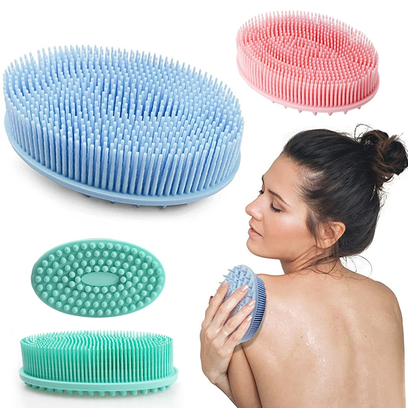 

1PC Silicone Massage Brush Bath Brush Body Scrubber Scalp Washing Comb Bristles Handheld Bath Tool Hygienic Exfoliating Brush
