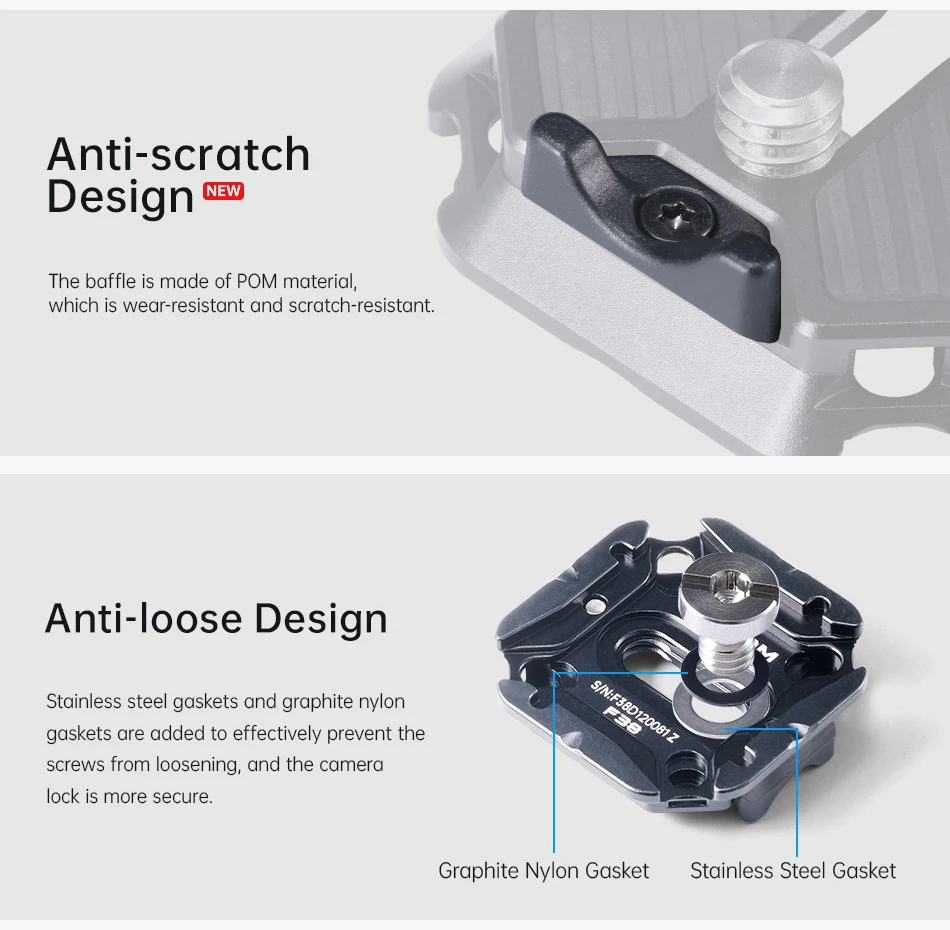 F38 Anti-Deflection Quick Release Plate Camera Accessory with Arca-Swiss Specifi