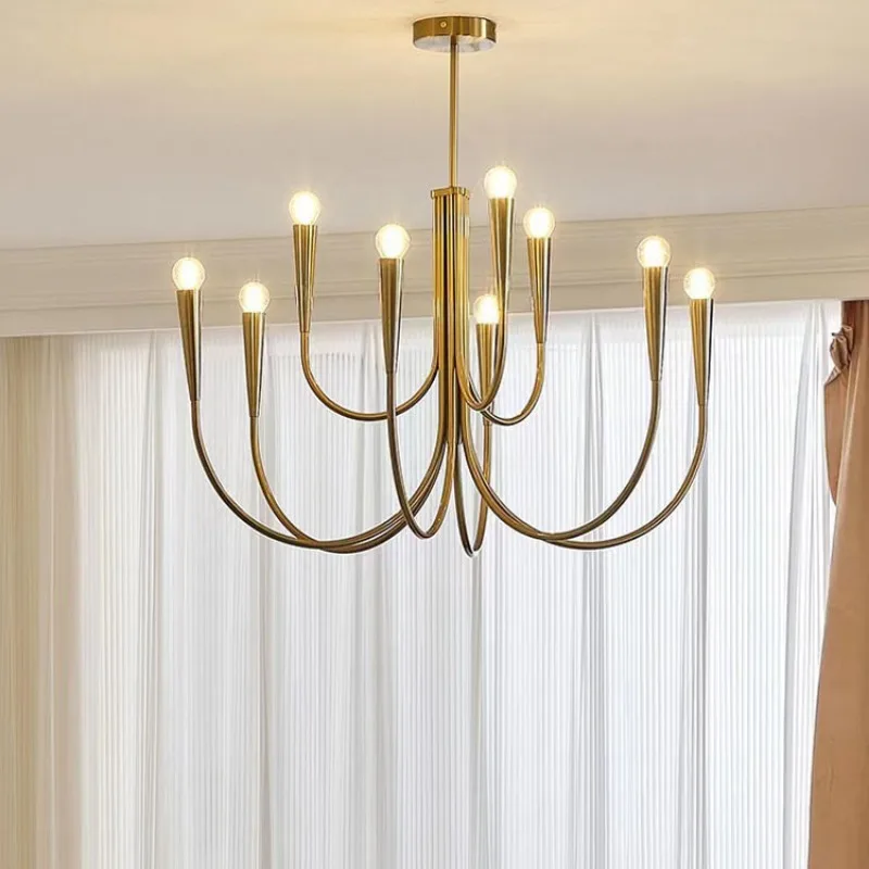 

French Light Luxury Living Room Lamp Medieval Light Luxury American French Retro Bedroom Candle Dining Room Pendant Lamp