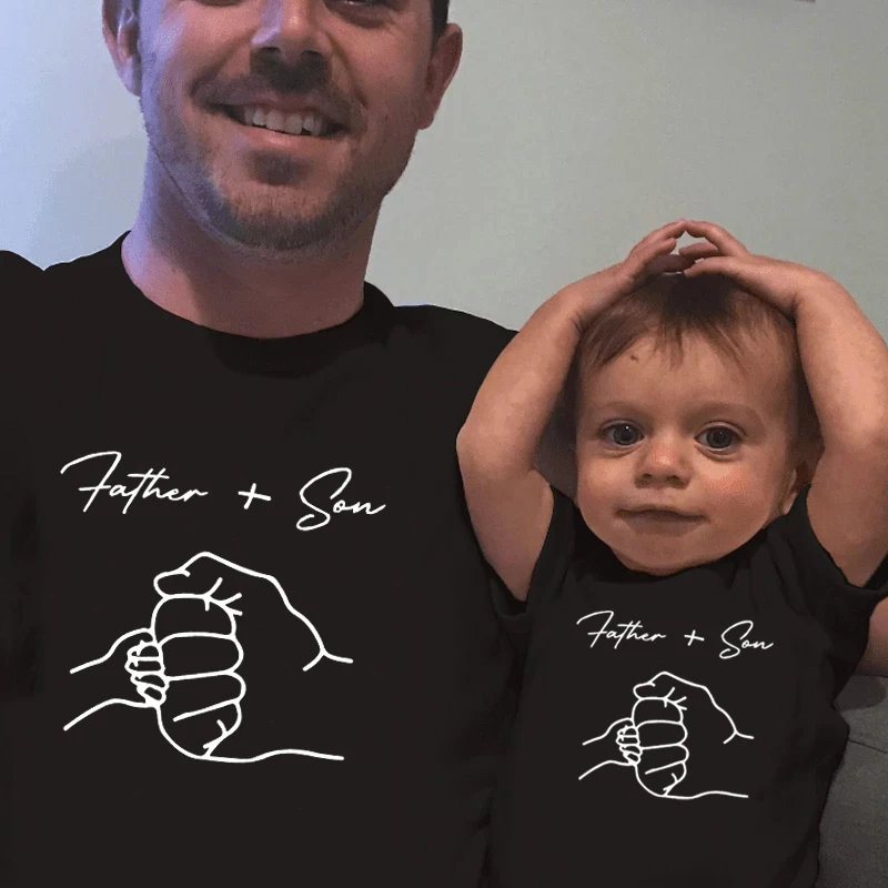 Father and Son Printed Matching Clothes Cotton Dad T-shirt Baby Bodysuit Perfect Gift for Father's Day Family Clothes 2