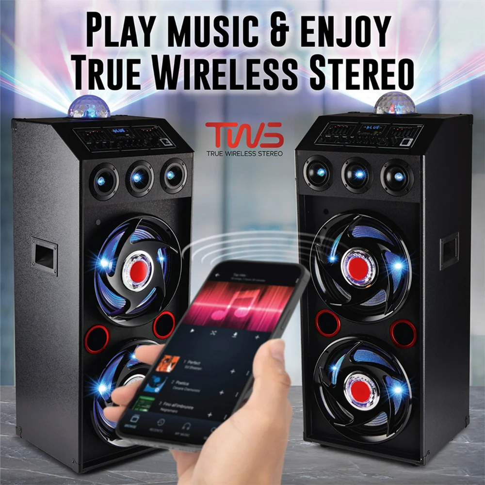 5000W Portable Bluetooth Party Speaker DJ Karaoke Heavy Bass Rechargeable Sound System Led Light Dual 12" Subwoffer 2