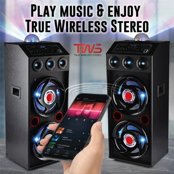 5000W  Portable Bluetooth Party Speaker DJ Karaoke Heavy Bass Rechargeable Sound System  Led Light Dual 12" Subwoffer 2