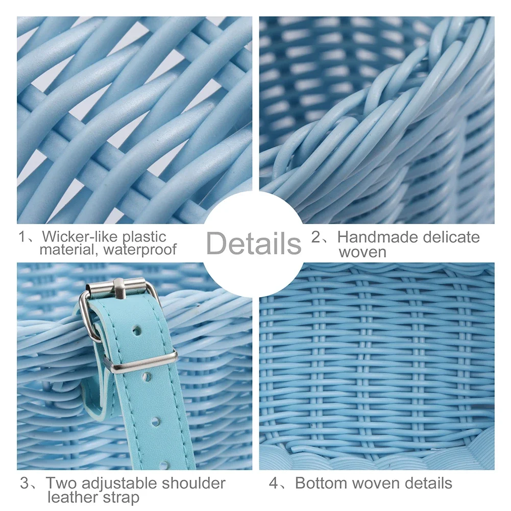 4pcs/Set Handwoven Bicycle Front Basket Adjustable Bike Handlebar Storage Basket with Bell Tassel Stickers Set