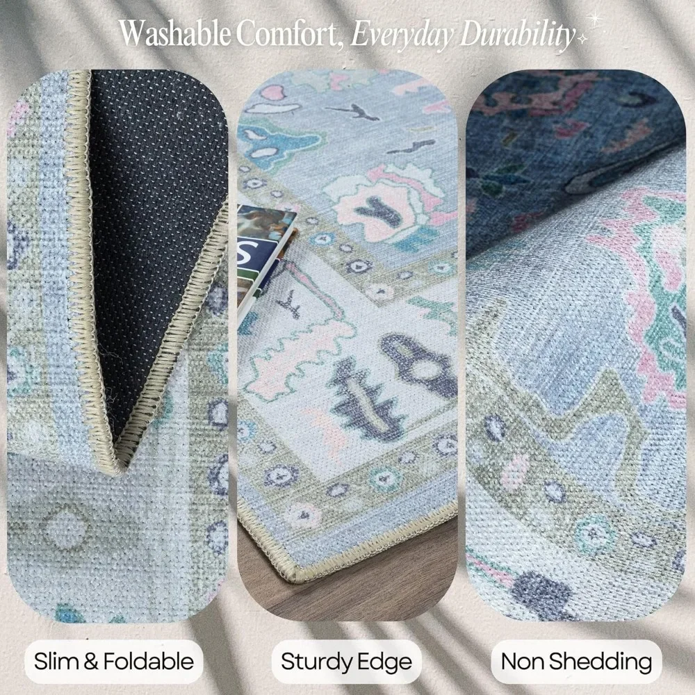 NEW-Modern Oushak Rug 7'5x10, Vintage Turkish Lavender Oriental Antique Inspired Area Rugs, Foldable Washable Luxury Living Room