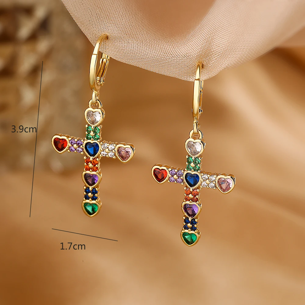 Orecchini Pendenti A Croce In Argento Sterling 925: Placcati Oro Bianco/Giallo Con Zirconia Cubica, 22x10 Mm, Regalo