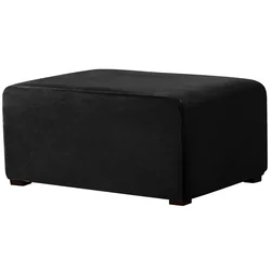 Luxurious Velvet Stretch Rectangle Ottoman Slipcover - Washable and Removable Footstool Protector - M (Black)